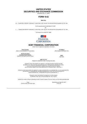 Thumbnail South State Corp 10-Q Quarterly Report FY 