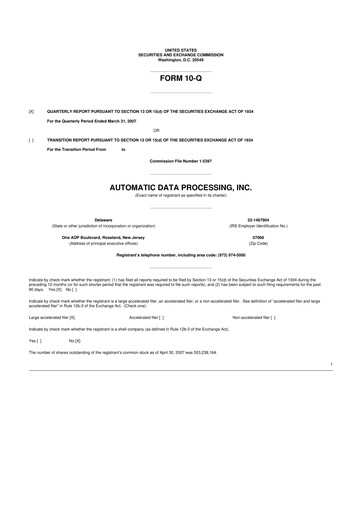 Thumbnail Automatic Data Processing 10-Q Quarterly Report FY 