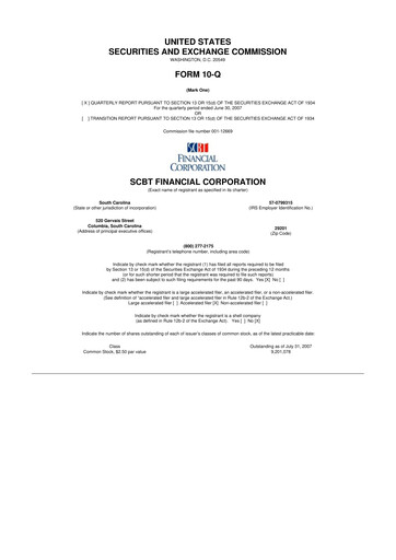 Thumbnail South State Corp 10-Q Quarterly Report FY 