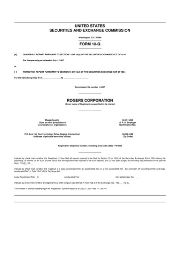 Miniature Rogers Corporation
 10-Q Rapport trimestriel  