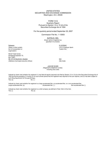 Vorschaubild Autoliv 10-Q Quartalsbericht  