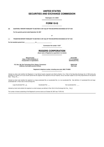 Miniature Rogers Corporation
 10-Q Rapport trimestriel  