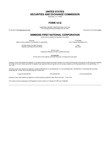 Thumbnail Simmons First National 10-Q Quarterly Report FY 