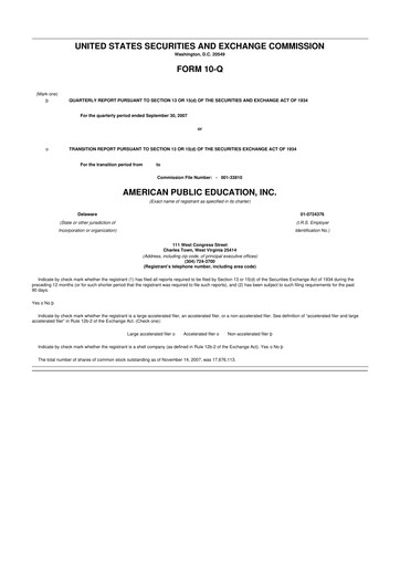 Thumbnail American Public Education 10-Q Quarterly Report FY 