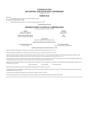 Thumbnail Simmons First National 10-K Annual Report 