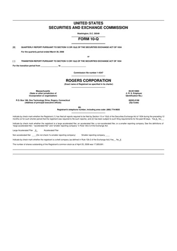 Miniature Rogers Corporation
 10-Q Rapport trimestriel  