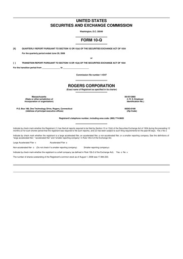 Miniature Rogers Corporation
 10-Q Rapport trimestriel  
