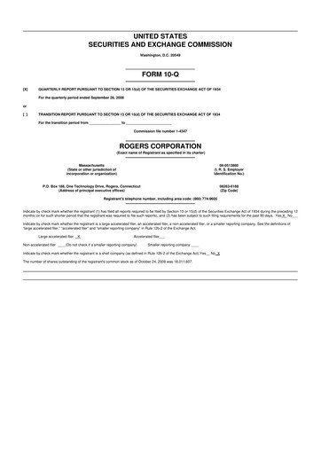 Miniature Rogers Corporation
 10-Q Rapport trimestriel  