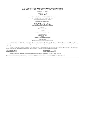 Miniature Integer Holdings
 10-Q Rapport trimestriel  