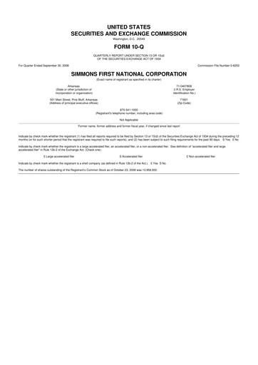 Thumbnail Simmons First National 10-Q Quarterly Report FY 