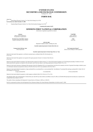 Thumbnail Simmons First National 10-K Annual Report 