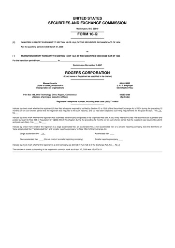 Miniature Rogers Corporation
 10-Q Rapport trimestriel  