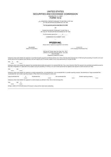 Thumbnail Pfizer 10-Q Quarterly Report FY 