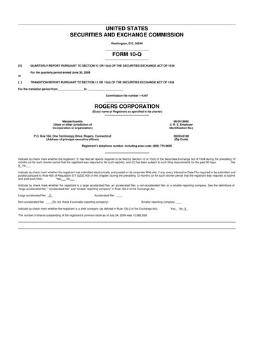 Miniature Rogers Corporation
 10-Q Rapport trimestriel  