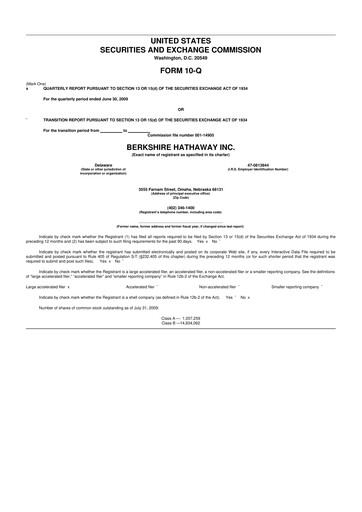 Thumbnail Berkshire Hathaway  10-Q Quarterly Report FY 