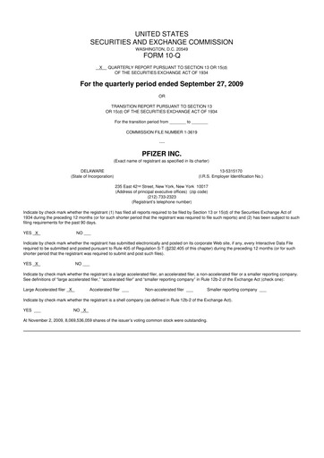 Thumbnail Pfizer 10-Q Quarterly Report FY 