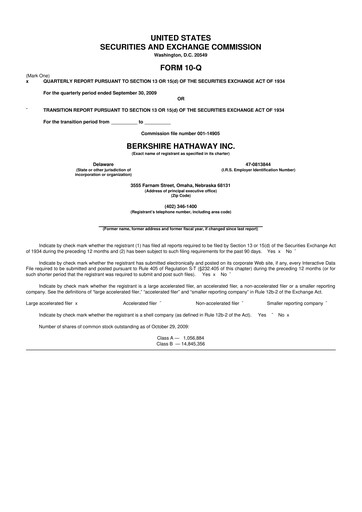 Thumbnail Berkshire Hathaway  10-Q Quarterly Report FY 