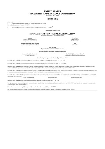 Thumbnail Simmons First National 10-K Annual Report 