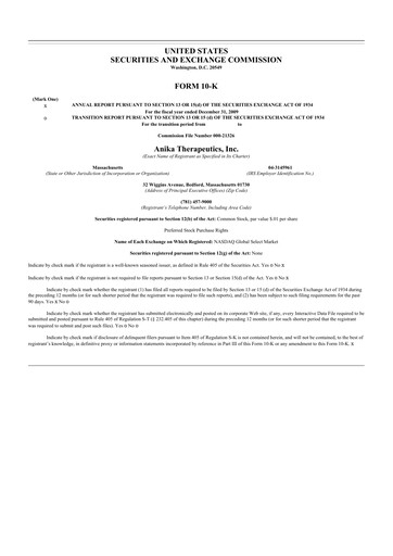 Thumbnail Anika Therapeutics 10-K Annual Report 
