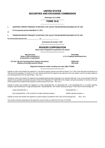 Miniature Rogers Corporation
 10-Q Rapport trimestriel  