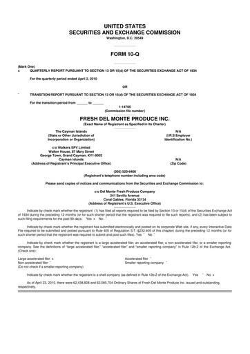 Vorschaubild Fresh Del Monte Produce
 10-Q Quartalsbericht  