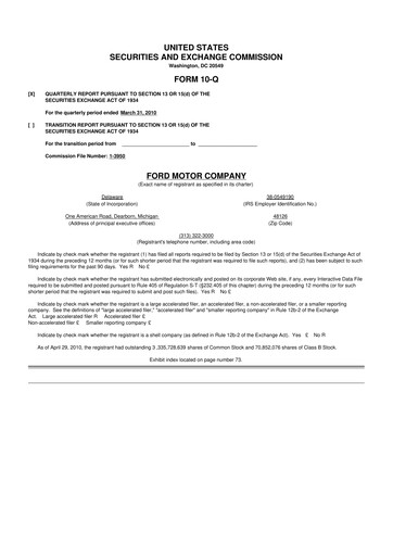 Thumbnail Ford 10-Q Quarterly Report FY2010 