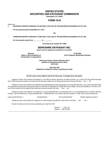 Thumbnail Berkshire Hathaway  10-Q Quarterly Report FY2010 