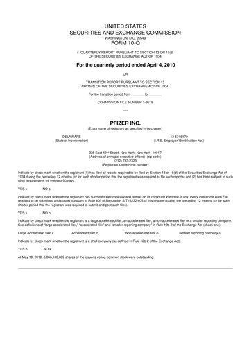 Thumbnail Pfizer 10-Q Quarterly Report FY2010 