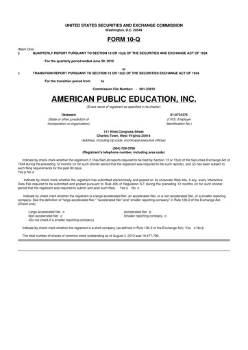 Thumbnail American Public Education 10-Q Quarterly Report FY2010 