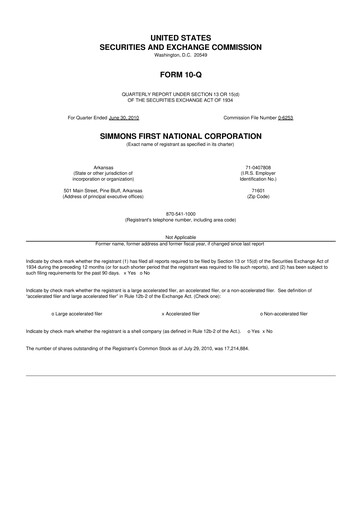 Thumbnail Simmons First National 10-Q Quarterly Report FY 