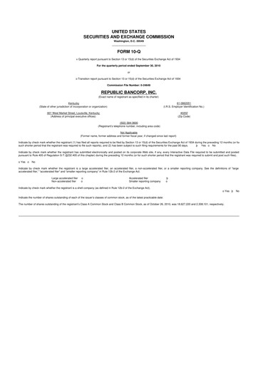 Thumbnail Republic Bank 10-Q Quarterly Report FY 
