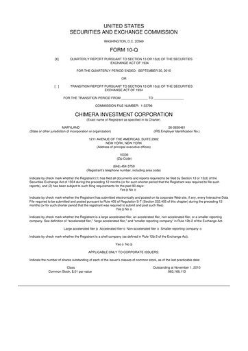 Vorschaubild Chimera Investment Corporation 10-Q Quartalsbericht 2010 