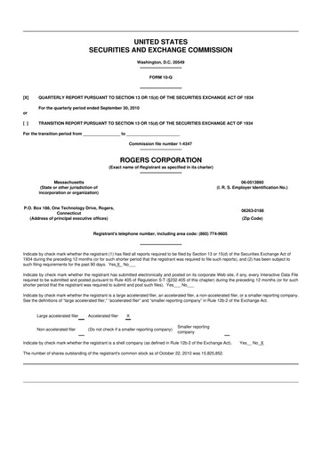 Miniature Rogers Corporation
 10-Q Rapport trimestriel  