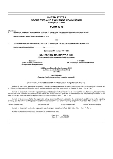 Thumbnail Berkshire Hathaway  10-Q Quarterly Report FY2010 