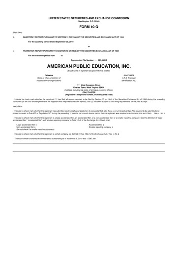 Thumbnail American Public Education 10-Q Quarterly Report FY2010 