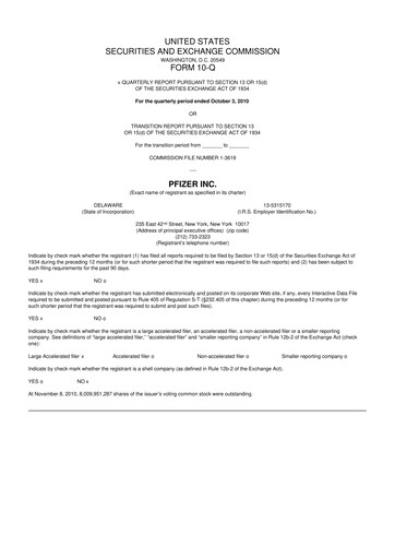 Thumbnail Pfizer 10-Q Quarterly Report FY2010 