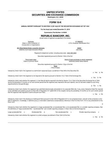 Thumbnail Republic Bank 10-K Annual Report 