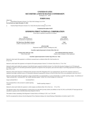 Thumbnail Simmons First National 10-K Annual Report 