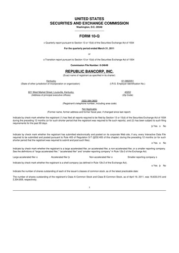 Thumbnail Republic Bank 10-Q Quarterly Report FY 