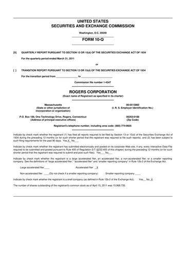 Miniature Rogers Corporation
 10-Q Rapport trimestriel  