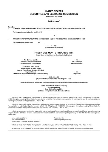 Vorschaubild Fresh Del Monte Produce
 10-Q Quartalsbericht 2011 