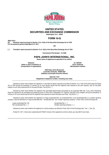 Miniature Papa John's Pizza
 10-Q Rapport trimestriel 2011 