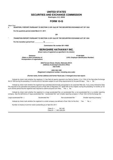 Thumbnail Berkshire Hathaway  10-Q Quarterly Report FY2011 