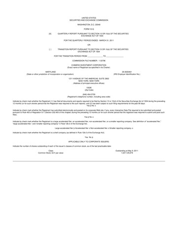 Vorschaubild Chimera Investment Corporation 10-Q Quartalsbericht 2011 