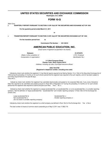 Thumbnail American Public Education 10-Q Quarterly Report FY2011 