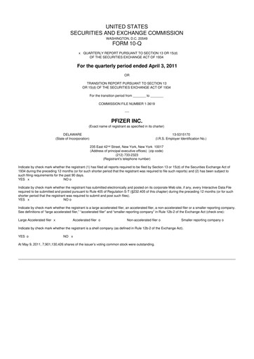 Thumbnail Pfizer 10-Q Quarterly Report FY2011 