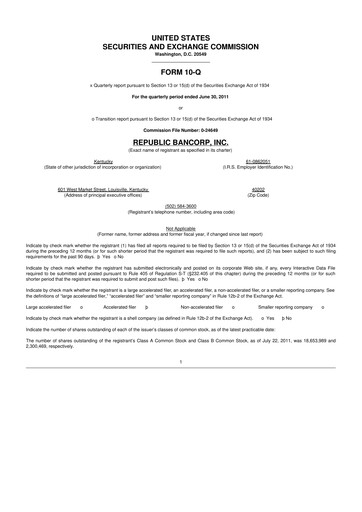 Thumbnail Republic Bank 10-Q Quarterly Report FY2011 
