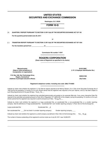 Miniature Rogers Corporation
 10-Q Rapport trimestriel 2011 