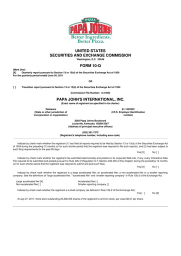 Miniature Papa John's Pizza
 10-Q Rapport trimestriel 2011 