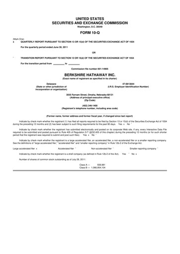 Thumbnail Berkshire Hathaway  10-Q Quarterly Report FY2011 